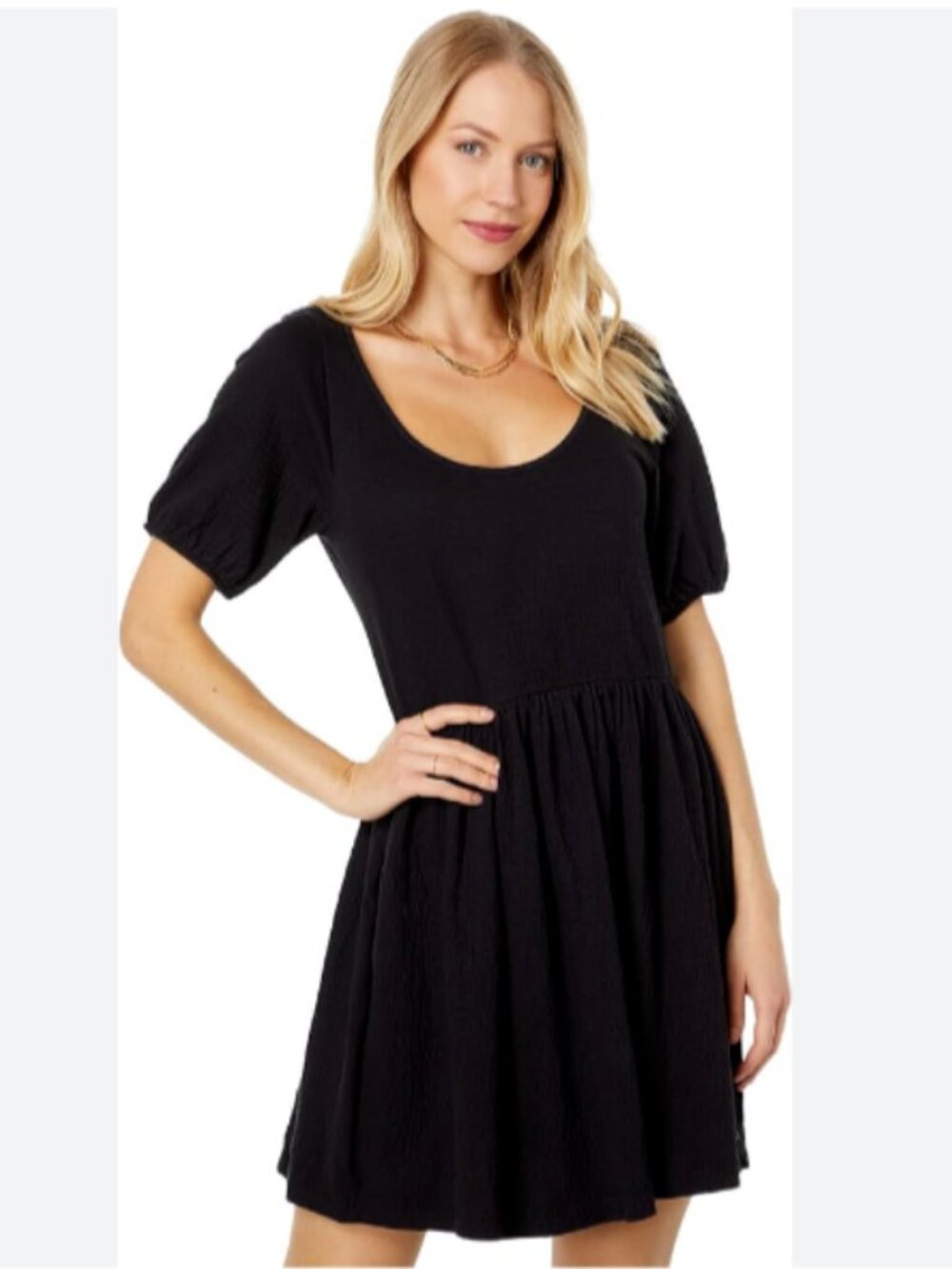Roxy Anthracite All My Dreams A-Line Scoop Short Sleeve Black Mini Dress L